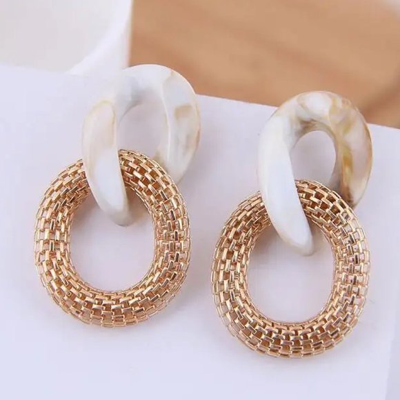 White and Gold Acrylic earrings - Picture 1 of 5